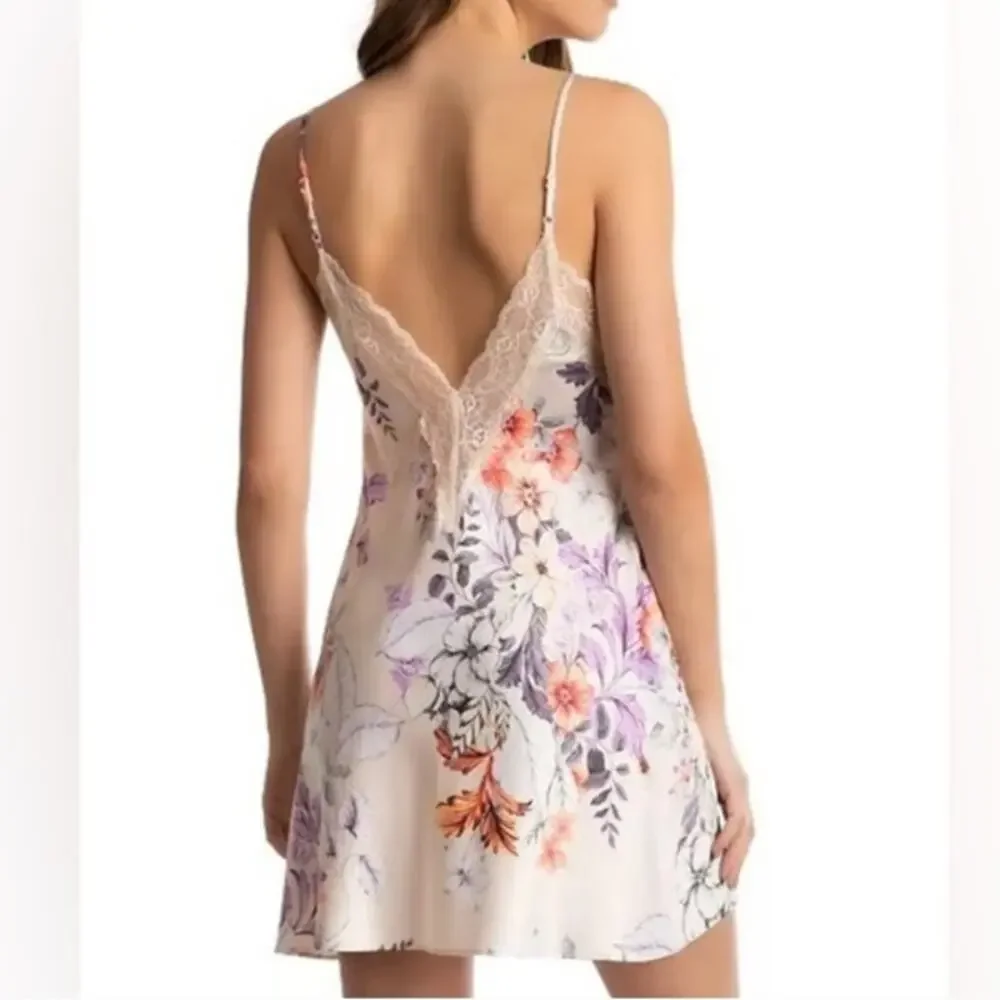 Linea Donatella Lace Floral Charmeuse Slip Nightie Mini Pink Peach M Romantic